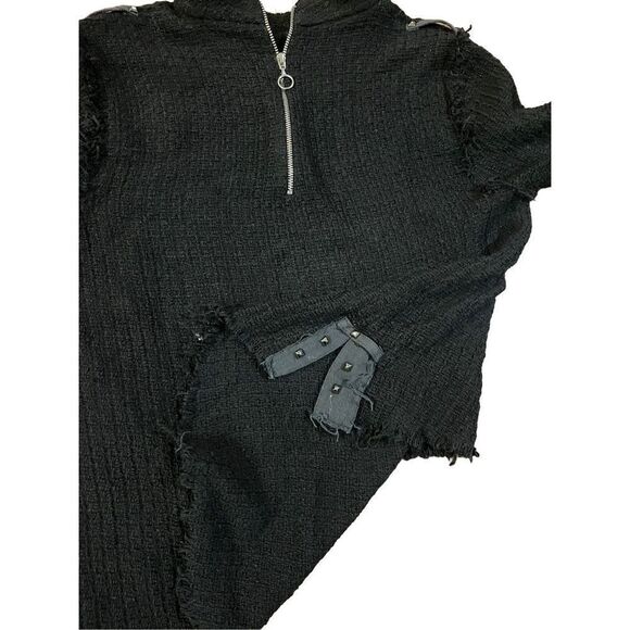 ZARA Basics Black High Neck Long Bell Sleeve with Raw Hems & Top Stud Detail swe - Picture 7 of 11